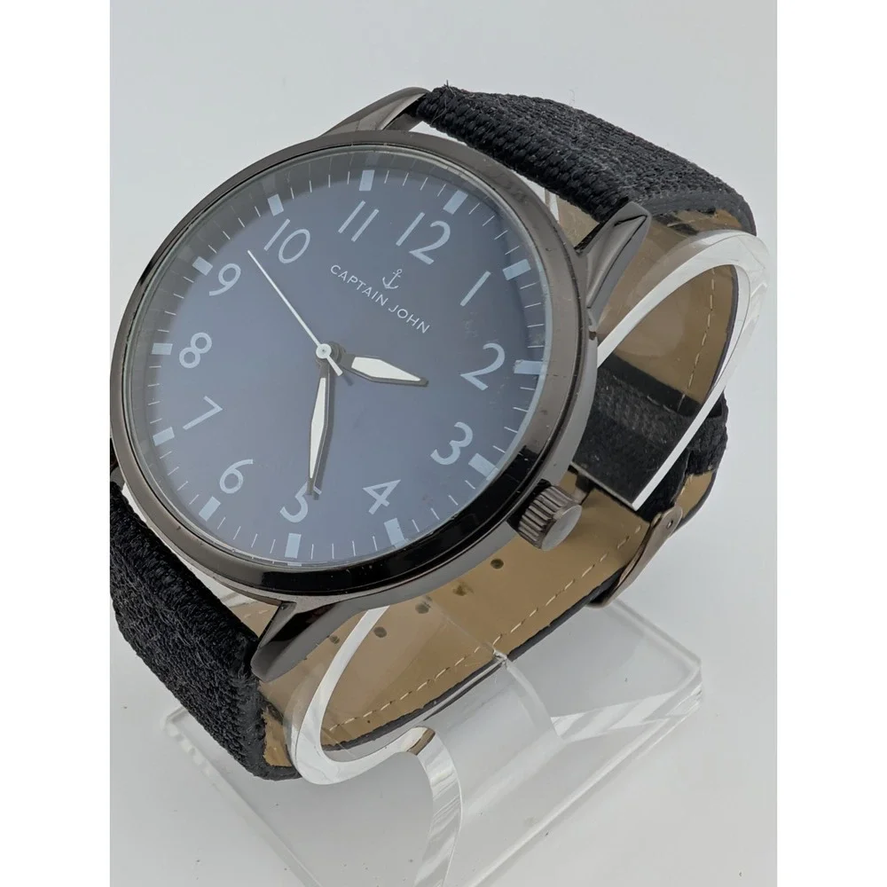 Captain John Watch Men 44mm Case Blue‎ Dial Black Band- New Battery